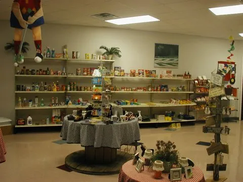 Shelves of supplies and gifts in the park store