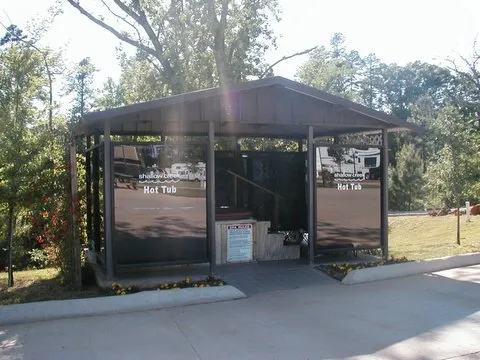 The covered hot tub pavilion